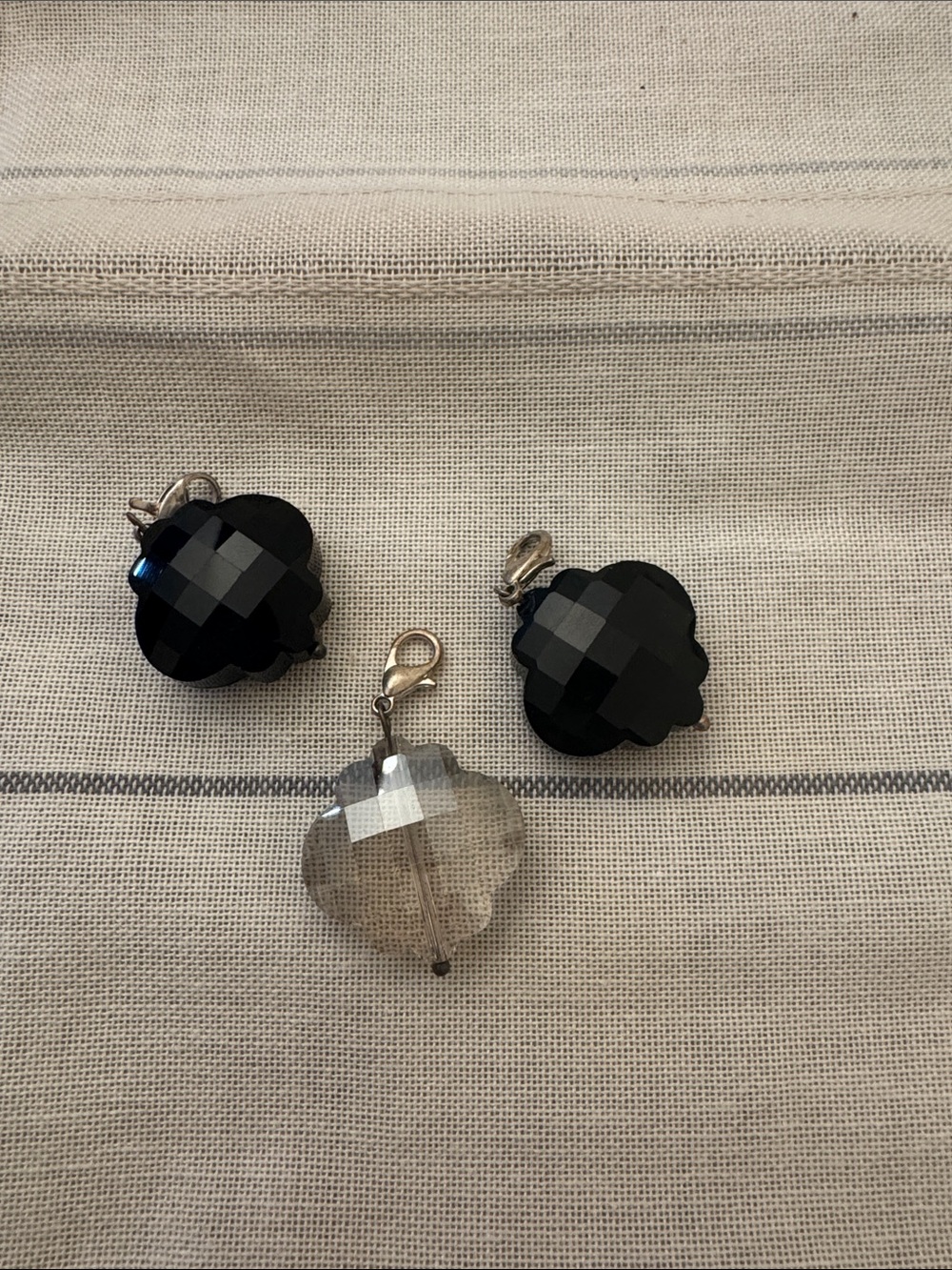 Origami owl Faceted Clover Charm Trio - Black & Smoky Gray dangles
